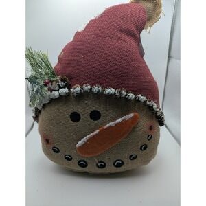 Cracker Barrel Christmas Snowman Burlap Weighted Door Stop with Tags